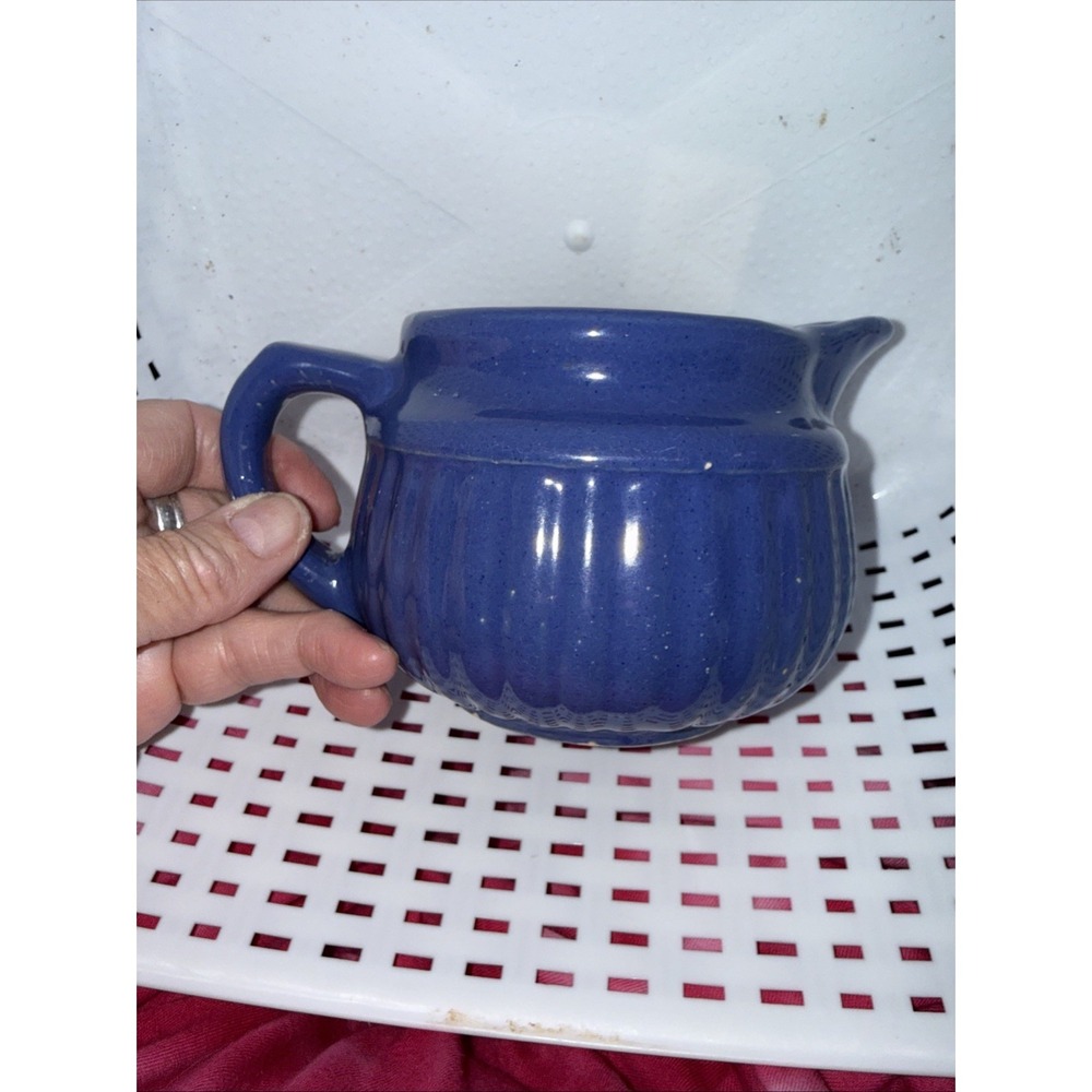 Vintage USA Stoneware Cornflower Blue Pitcher